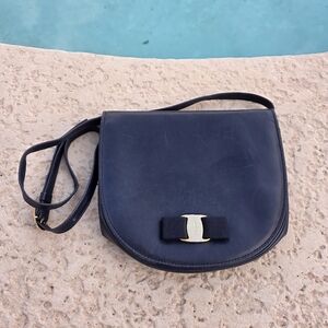 Salvatore Ferragamo Navy Leather Crossbody with Vara Bow